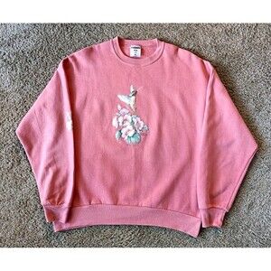 Vintage Air Waves Sweatshirt Women’s Large Pink Hummingbird Flower Graphic USA